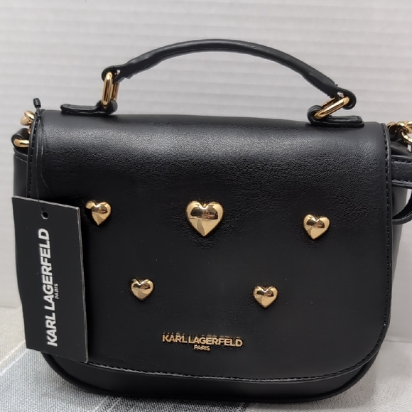 Karl Lagerfeld Paris Saddle Heart Studded Crossbody - Picture 2 of 10